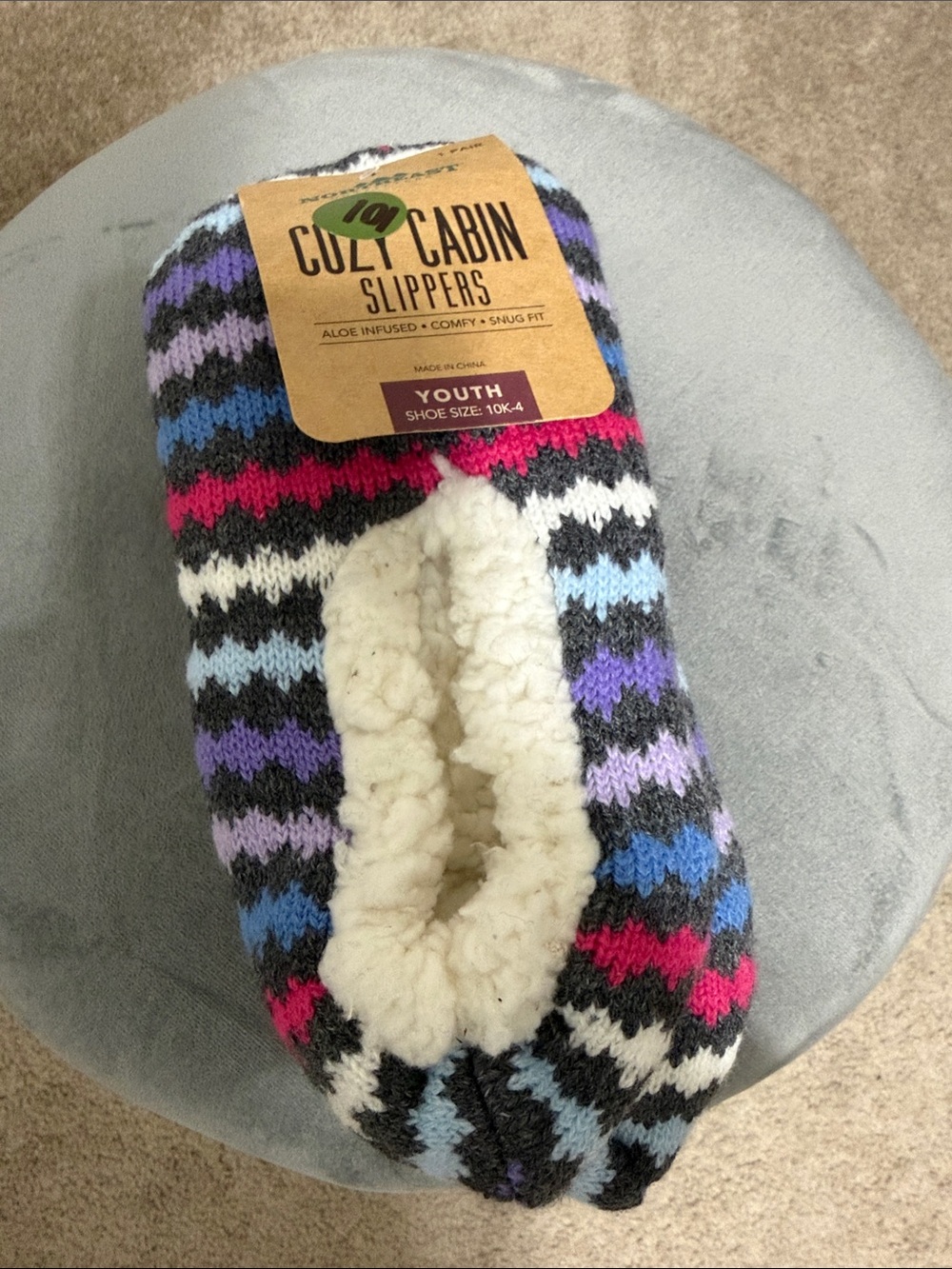 Northwest Kids Cozy Knit Slippers in Black, White, Purple, Blue, Pink